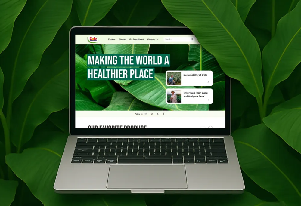 Website of Dole, provided as a mockup on laptop display