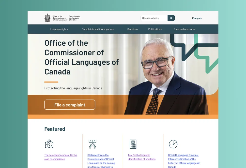 OCOL Home page screenshot.