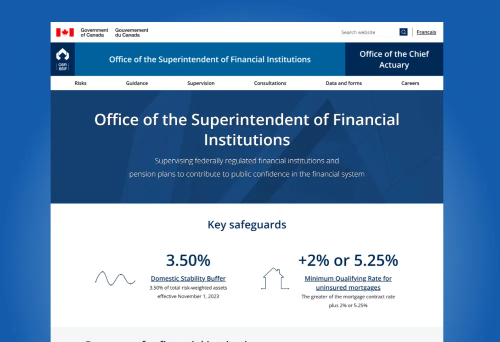 OSFI Home page banner showing the top of the site