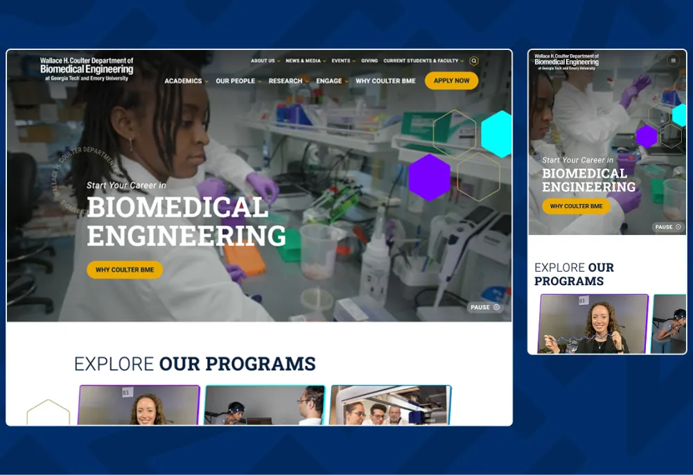 screenshot of homepage for BME site