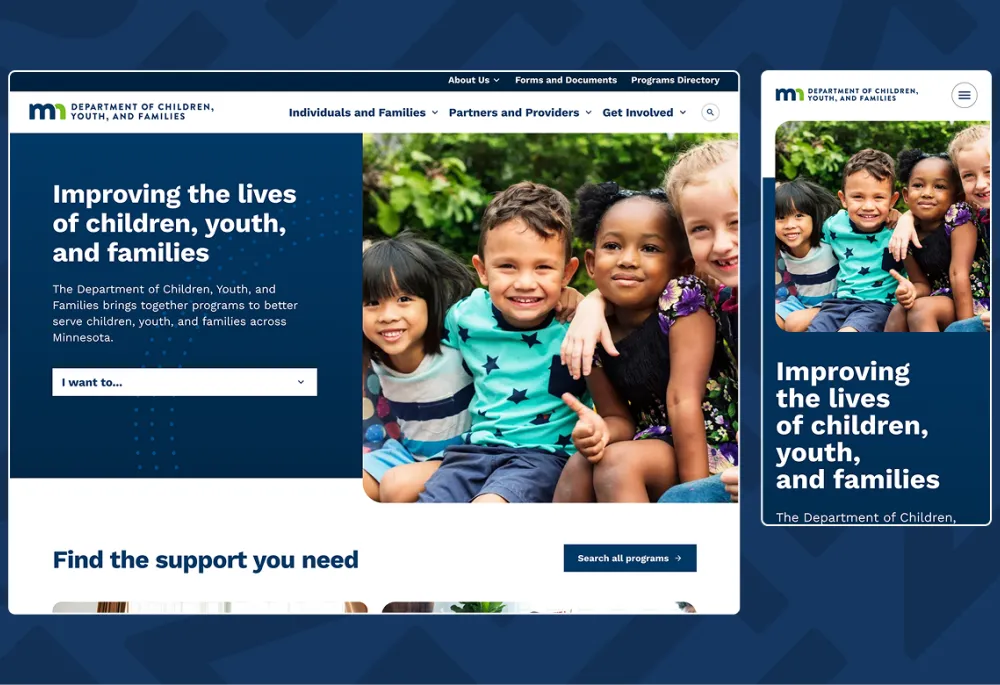 screenshot of DCYF homepage
