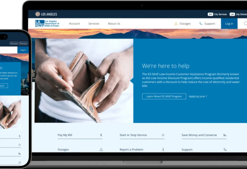 LA Department of Water and Power homepage on mobile and laptop mockups