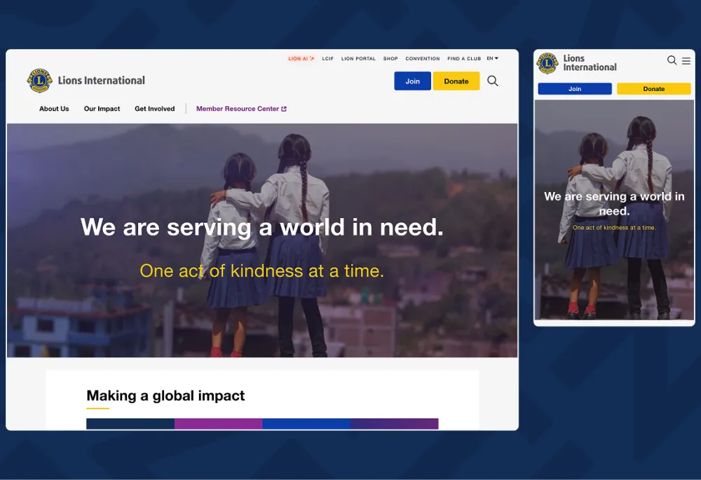 homepage of Lions Clubs website