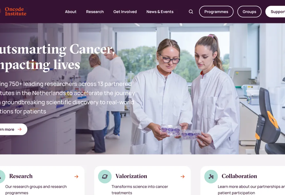 screenshot of Oncode Institute's homepage