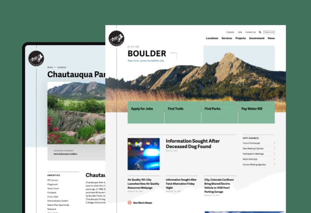 Screenshot of City of Boulder website homepage