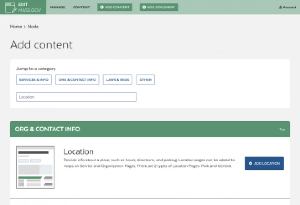 screenshot of a newly themed add content page