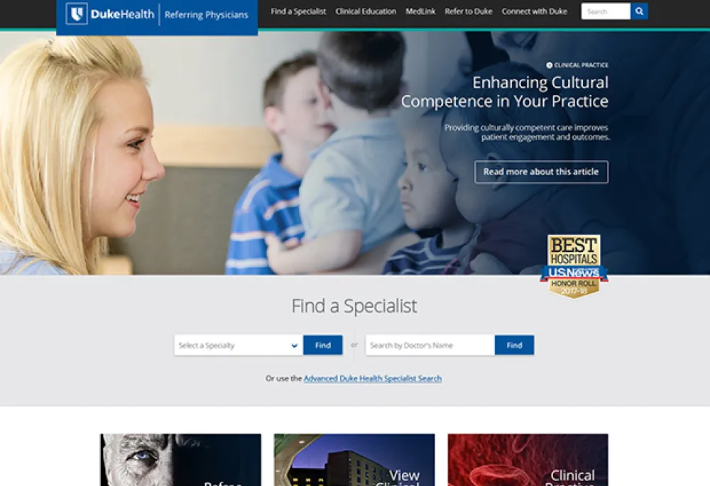 Screenshot of Duke Health Referring Physicians Website.