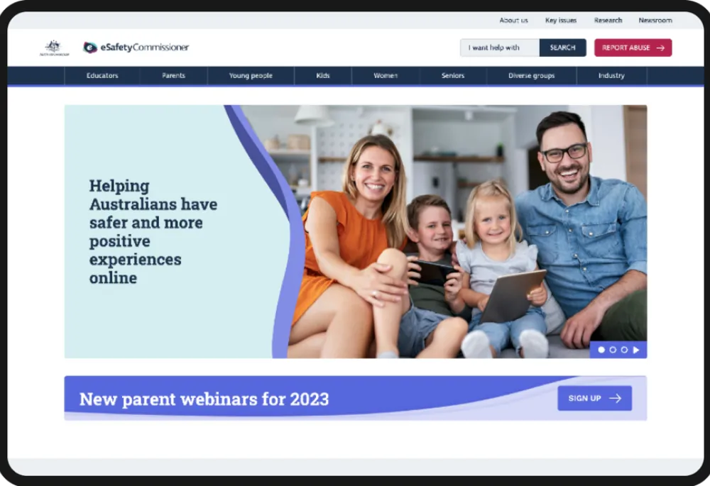 Screenshot of the homepage from esafety.gov.au