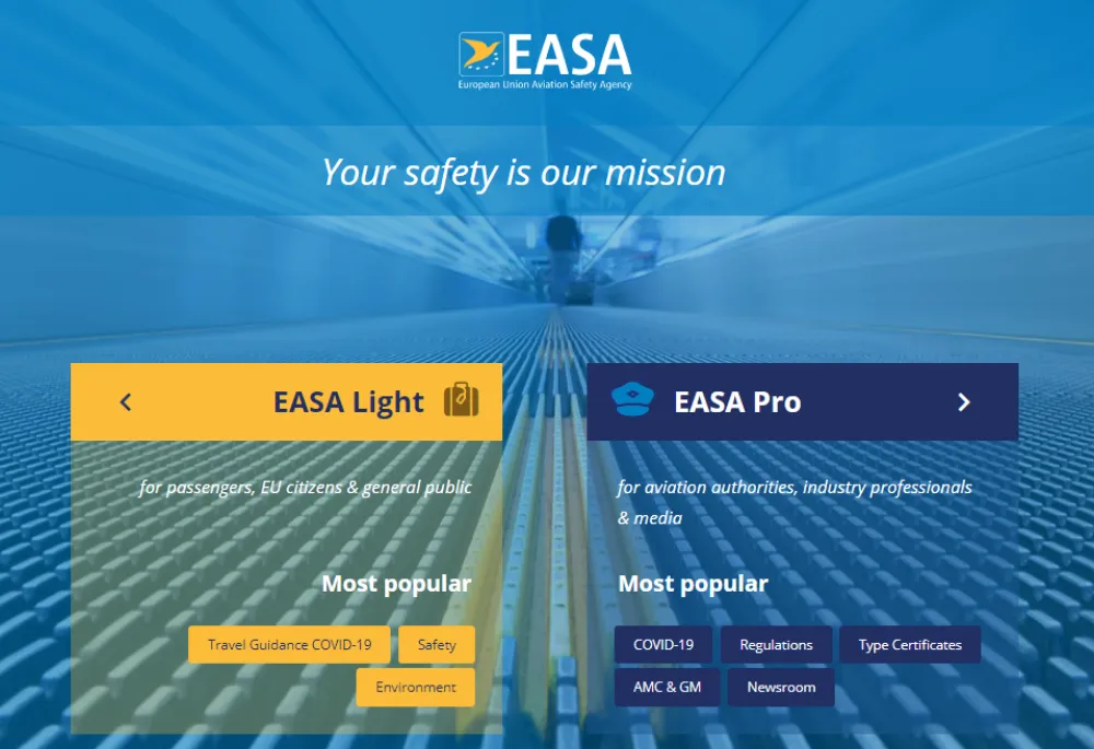 home page of the EASA website