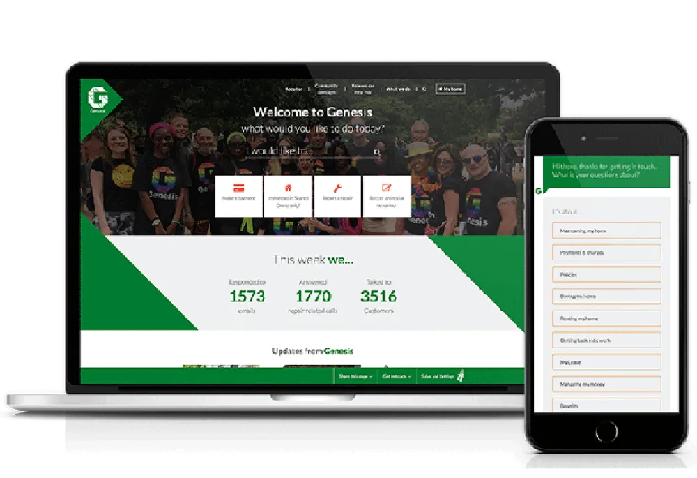 Genesis Housing Association website on desktop and mobile