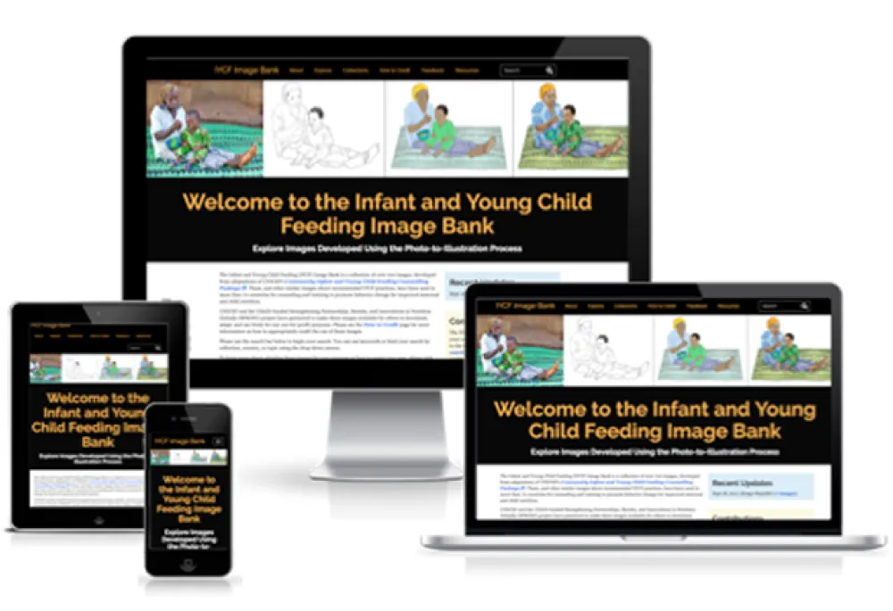 Screenshot of the home page of the IYCF Image Bank on multiple devices