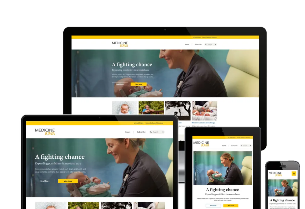screenshot of the Medicine Iowa website homepage across multiple screens
