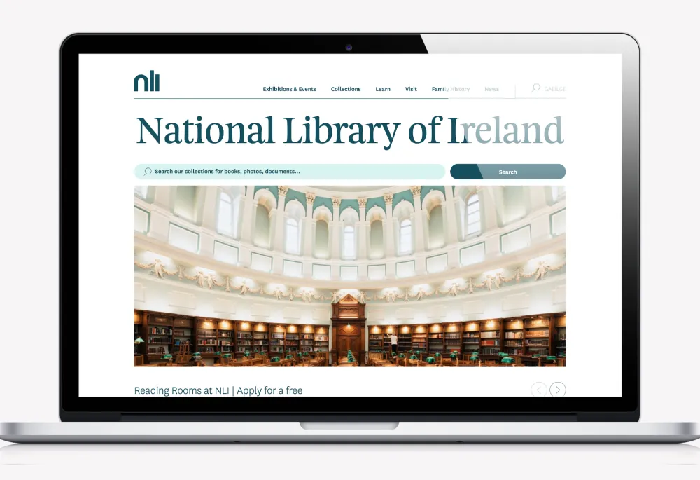 Screenshot of the new home page for the National Library of Ireland