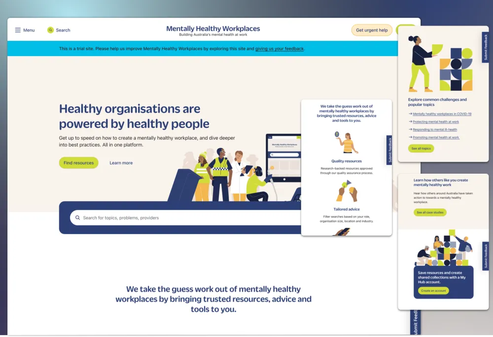 Screenshot of Mentally Healthy Workplaces platform homepage