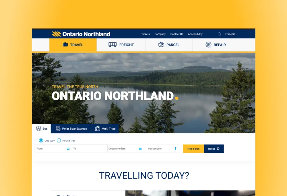 Home page of Ontario Northland website design and built by DrupalBliss.com