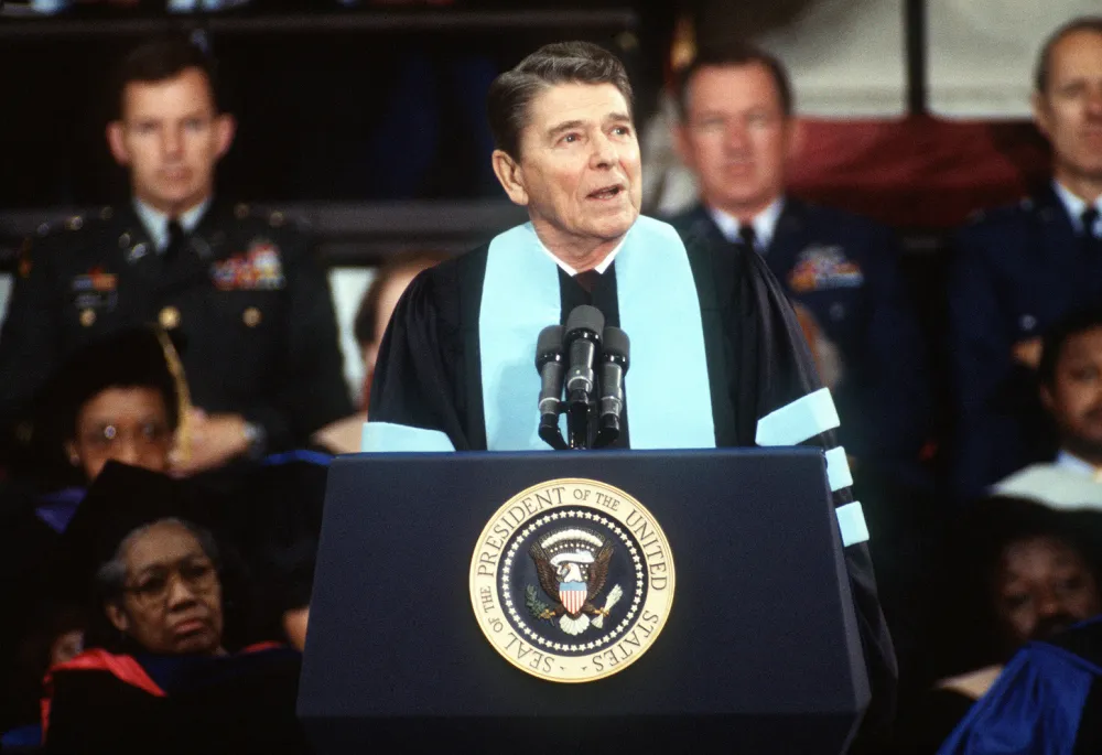 President Ronald Reagan at podium