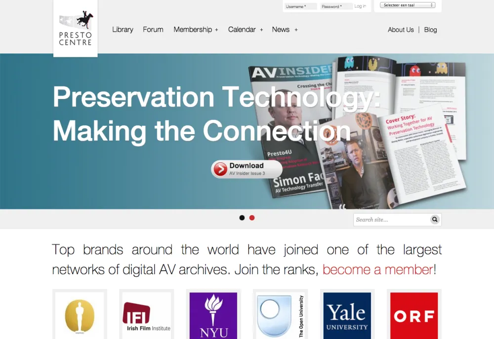 Screenshot of the PrestoCentre.org website