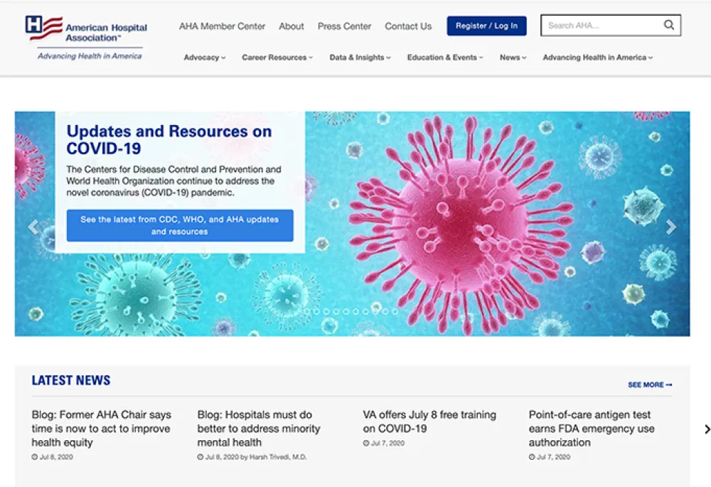 aha.org homepage screenshot