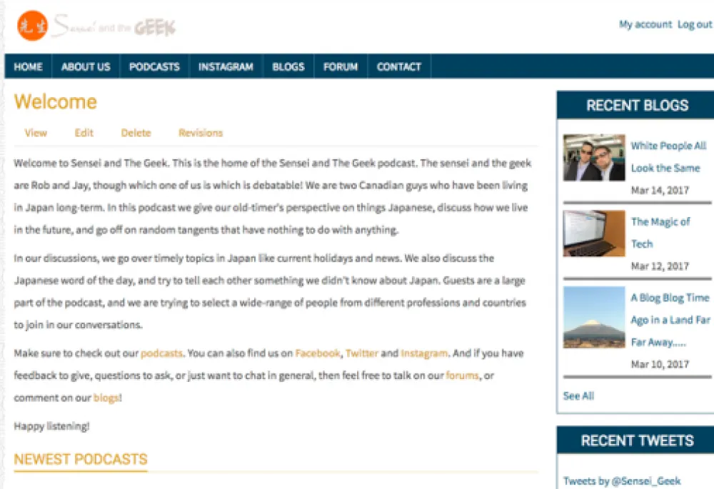 Sensei and The Geek front page screenshot