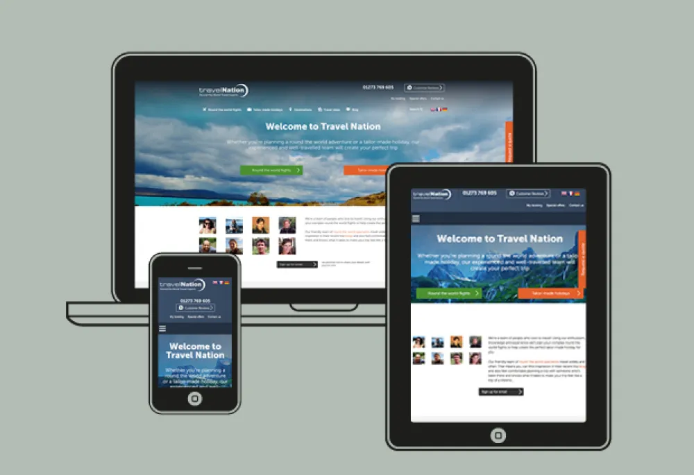 Travel Nation homepages on all devices