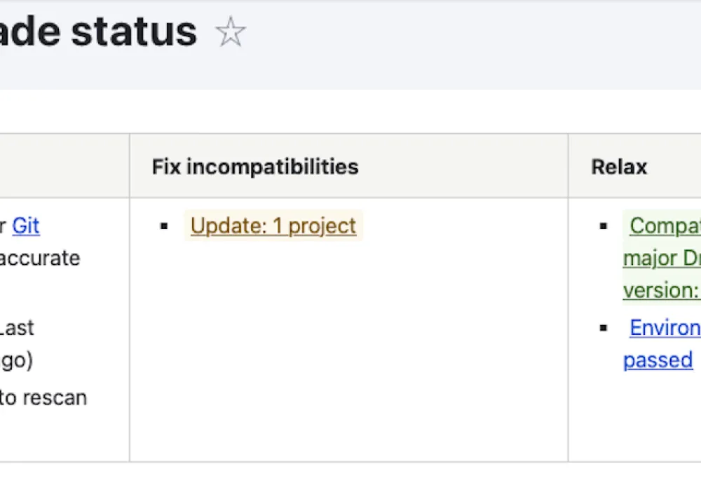 Upgrade Status module interface screenshot.