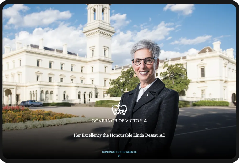 Image of https://www.governor.vic.gov.au/ homepage bordered with a tablet look and feel