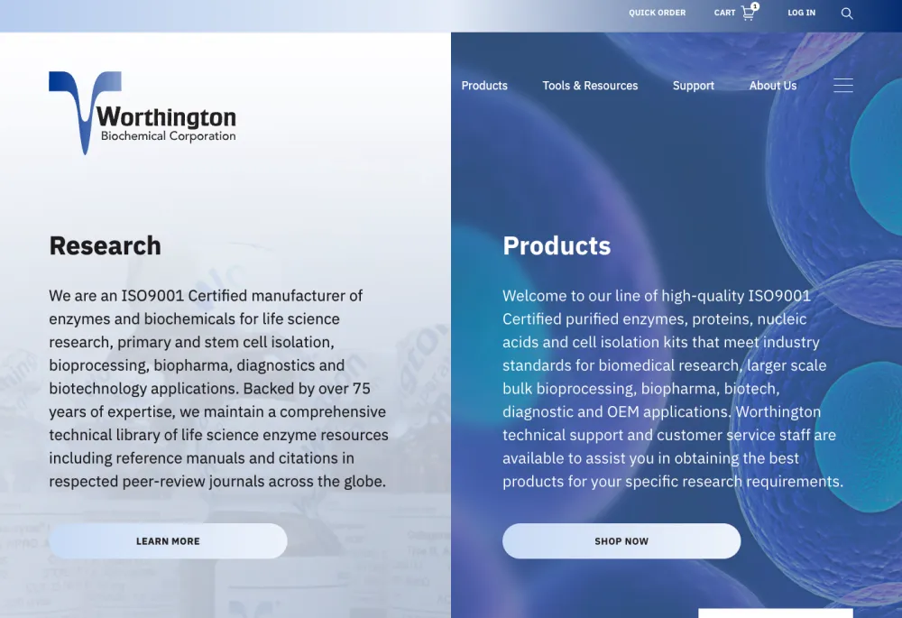 Homepage of Worthington Biochemical