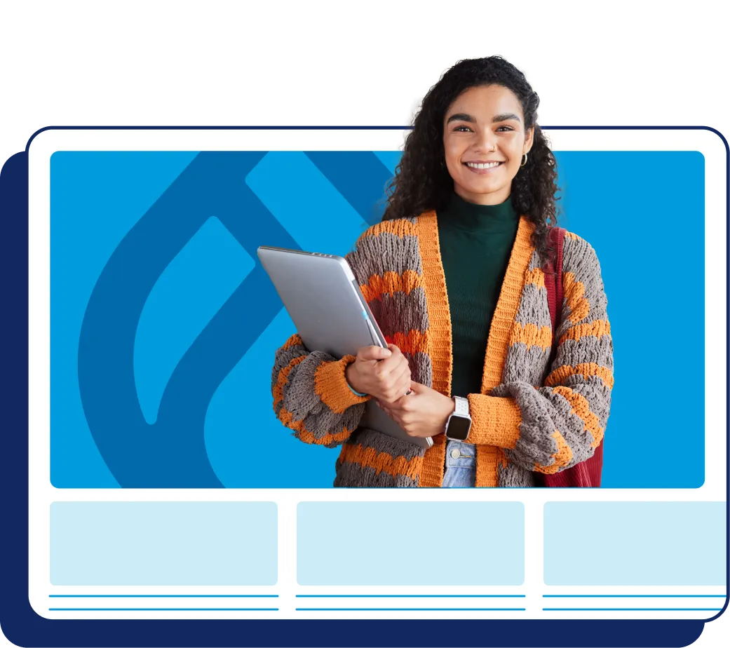 picture of woman holding a laptop