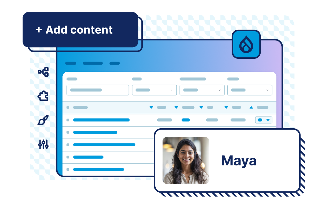 Example of a CMS UI, featuring a user named Maya