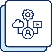 Marketing icon with cog, person and cloud
