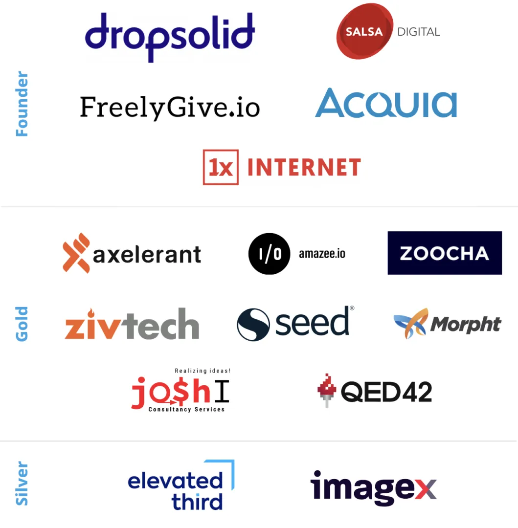 Founding Makers 1xINTERNET, Acquia, Dropsolid, FreelyGive, Salsa Digital. Gold Makers amazee.io, Axelerant, Joshi Consultancy Services, Morpht, QED42, SeeD EM, Zivtech, Zoocha. Silver Makers Elevated Third, ImageX