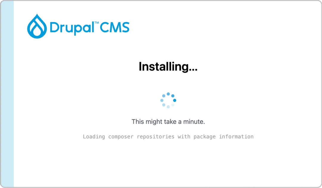 Screenshot of the Drupal CMS Launcher App during site installation