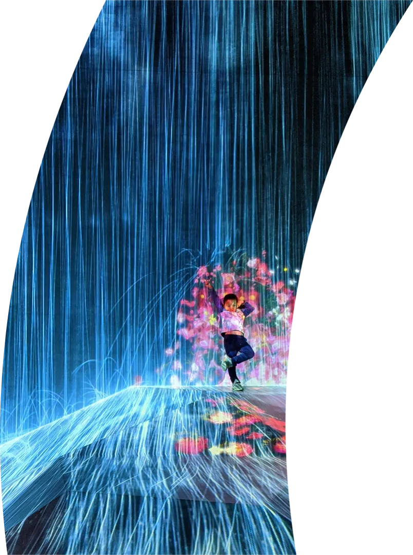 Blue art work with toddler playing