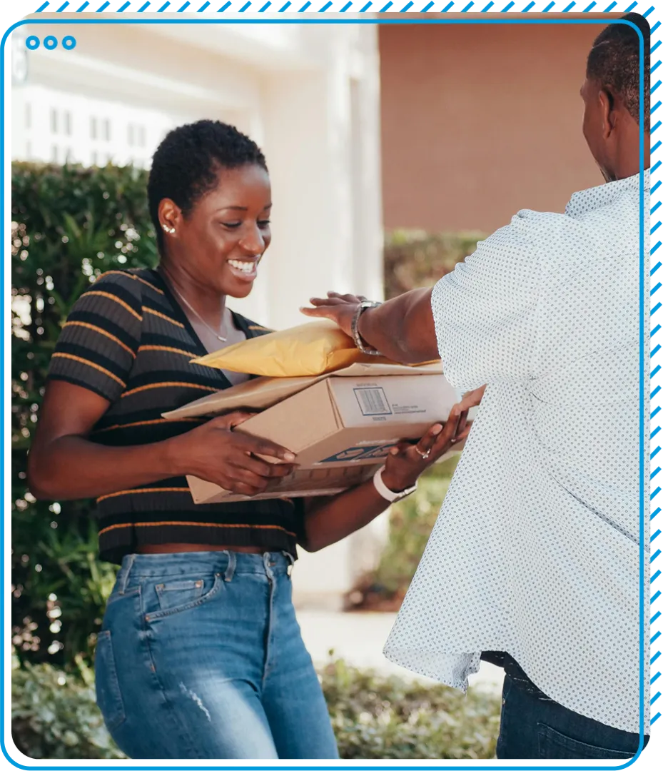 Lady accepting a deliery