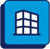 Enterprise icon - building on blue background