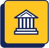 Government icon - building on yellow background