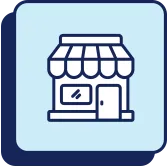 Retail logo shopfront on blue 