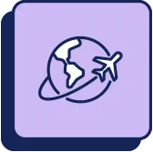 Travel logo globe and airplane on purple
