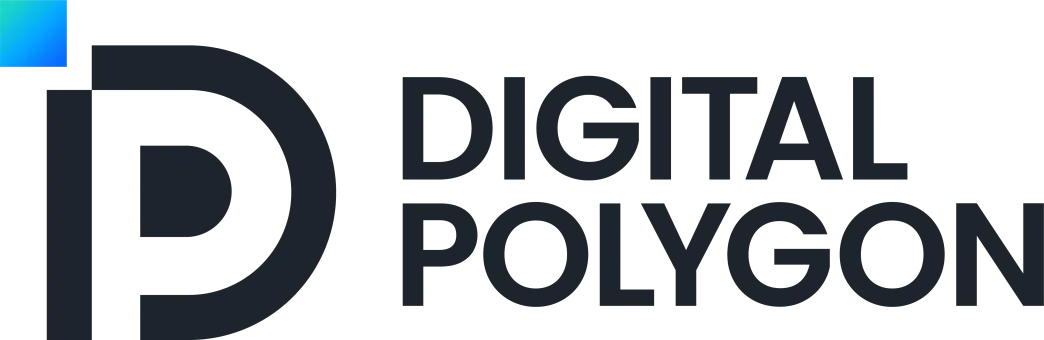 Digital Polygon Logo. Has a logo mark and the words Digital Polygon. 