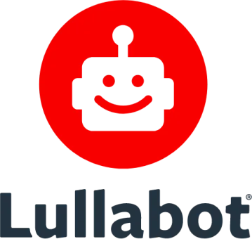 Lullabot logo with red circle with white robot face above the word, Lullabot.