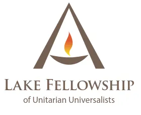 The words Lake Fellowship of Unitarian Universalists under a symbol that artisticly combines the letter A and a chalice