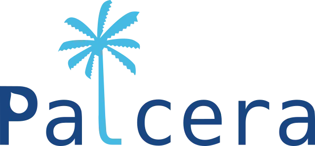 A logo saying Palcera using a palm as the L letter.