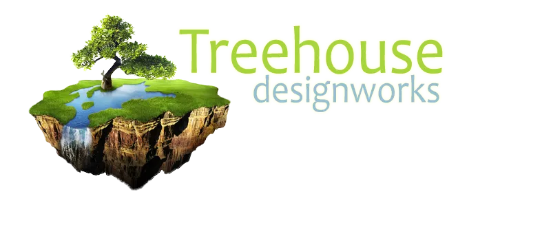 Treehouse Design works logo - tree and a waterfall