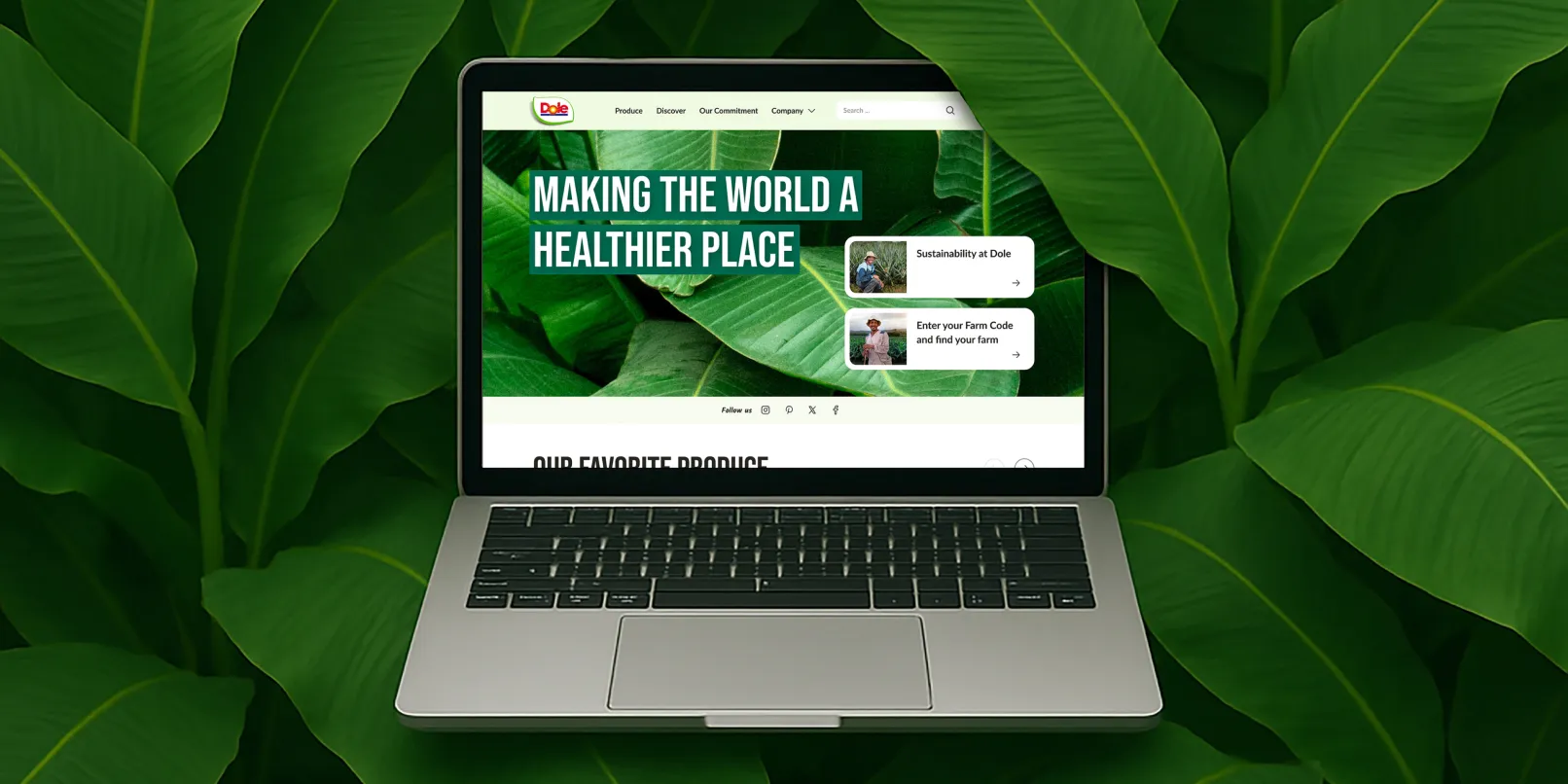 Website of Dole, provided as a mockup on laptop display