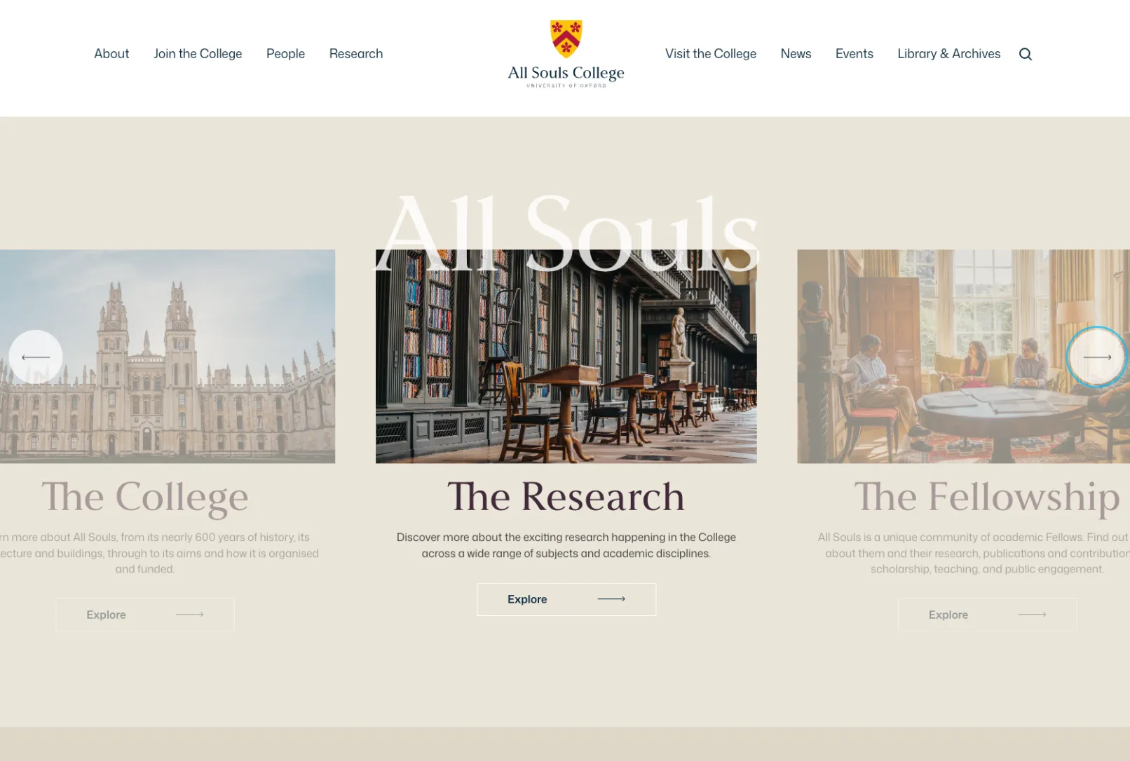 Homepage of the All Souls College 
