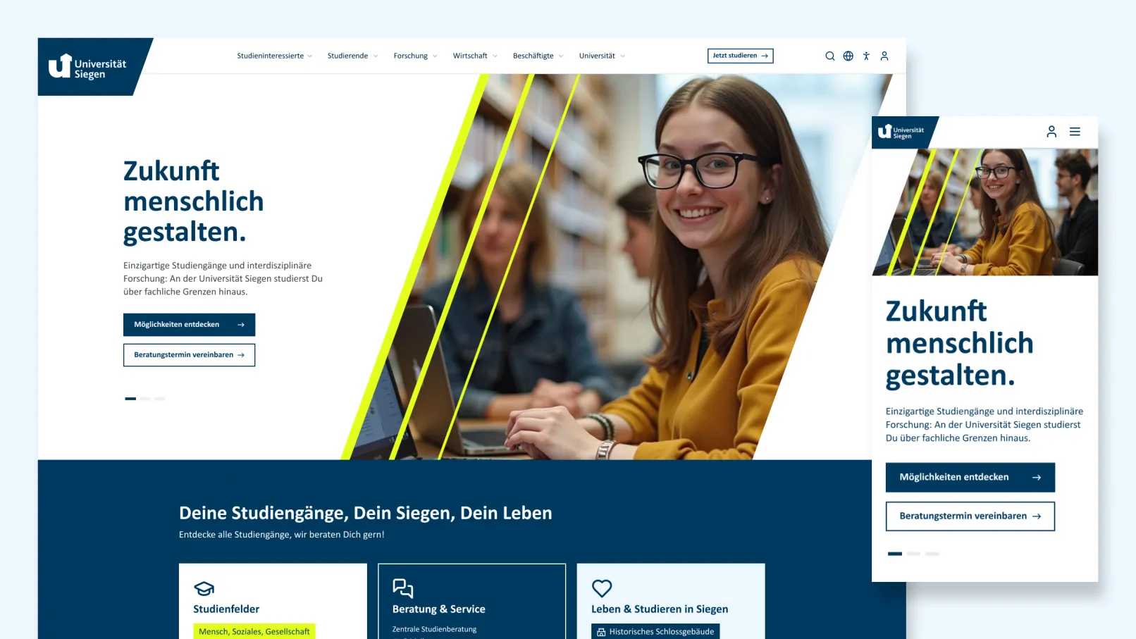 University of Siegen Web Relaunch Desktop and Mobile Screenshots
