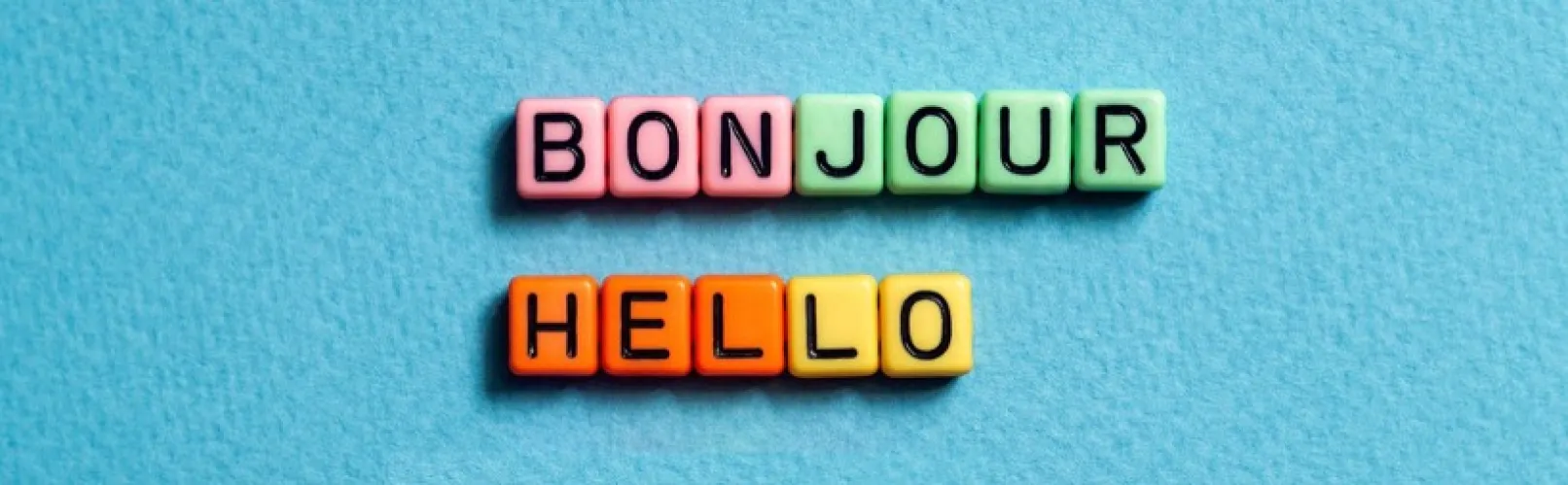 Bilingual Hello in english and Bonjour in french.