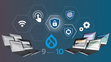 Image of Drupal logo and 9 to 10