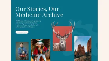 OSOMA homepage promoting a digital archive of Indigenous health knowledge with images of people, wildlife, and landscapes.”