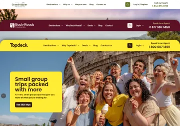 Screenshots of the three brands, overlapping with Topdeck Travel at the front